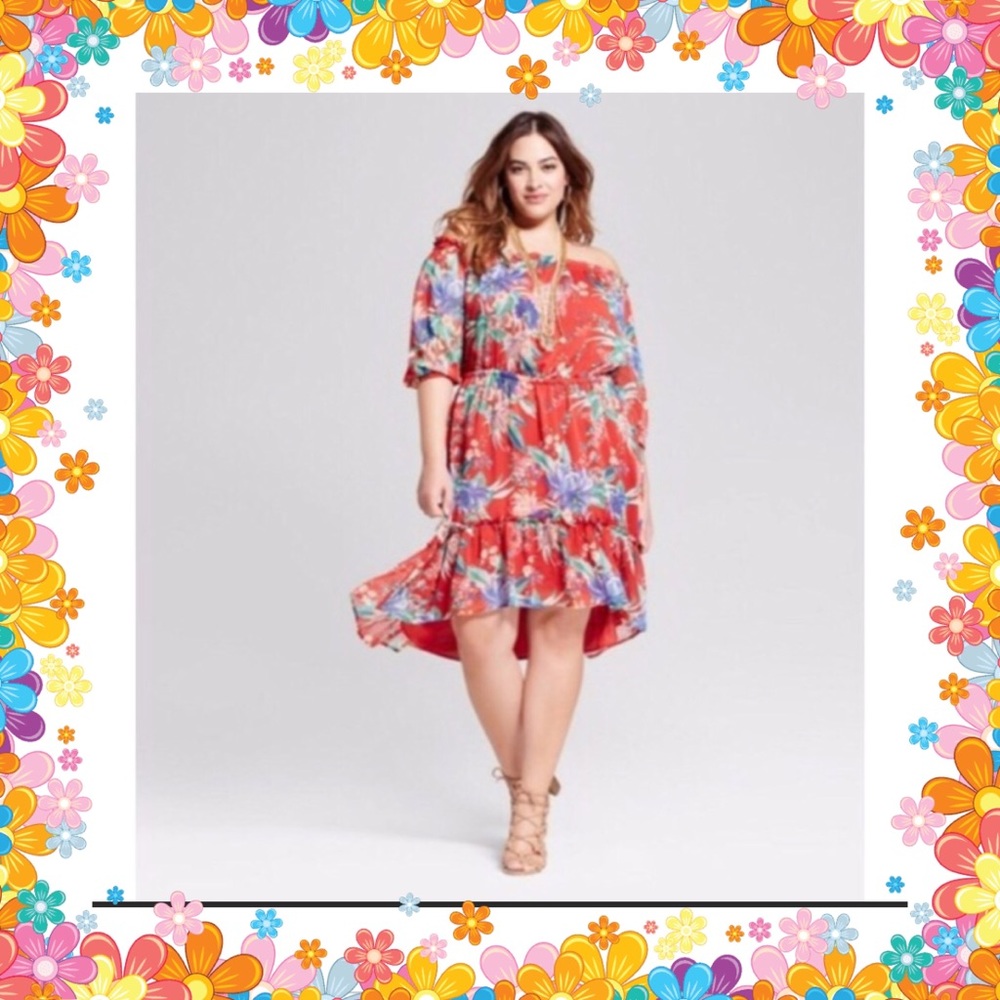 AVA & VIV red tropical print dress Sz 1X